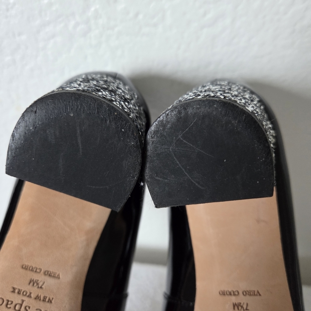 Kate Spade Charlize Glitter Heel Pumps Women's Size 7.5 Patent Leather Black - Picture 12 of 15